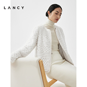 lancy朗姿2023秋冬白色，水貂毛皮草外套，女短款贵妇气质高级感