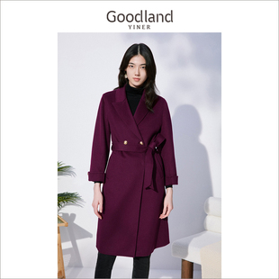 Goodland美地女装冬季长款纯绵羊毛双面呢子大衣外套高级感
