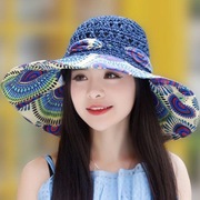 女夏韩版草帽大沿凉帽镂空沙滩帽大檐帽子可折叠遮阳帽太阳帽