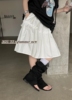 fishyu纯棉少女，韩版纯色水洗棉，松紧腰蛋糕半身裙长裙