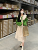 韩系少女甜美娃娃领收腰显瘦长款连衣裙秋+显白绿色针织开衫毛衣
