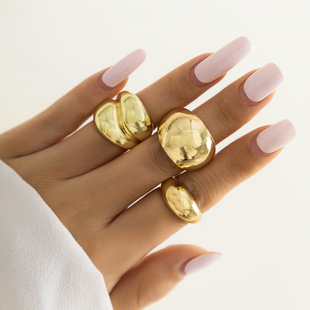 3件套弧面开口戒指套装欧美潮，小众设计夸张个性金属女生指环组合