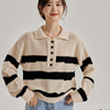 OCTSW十月毛衣女士韩版Polo领粗条纹针织套头毛衣加厚保暖宽松版