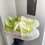 2023春秋鞋子女原创鞋，百搭小众荧光，绿帆布鞋厚底绿色女鞋板鞋