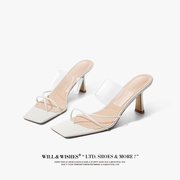 willwishes口碑系列透明高跟鞋，女2024春夏，一字带细跟凉鞋