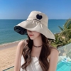 黑胶防晒防紫外线渔夫帽太阳帽遮脸海滩帽帽子女，夏海边(夏海边)沙滩遮阳帽