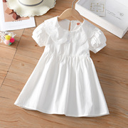 女童连衣裙夏季短袖裙女孩，洋气白色纯棉布裙童装