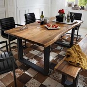 美式家具实木长方形餐桌铁艺，复古工业风，咖啡休闲桌子办公大长桌
