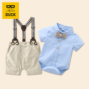 男宝宝夏装套装1-3岁洋气，时尚婴儿衣服，短袖薄款背带裤生日聚会服