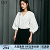 lily2024夏女装(夏女装)优雅气质通勤款设计感复古灯笼，袖宽松白衬衫女