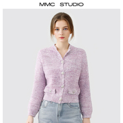 mmcm家欧货法式小香风优雅亮片，紫色针织开衫外套毛衣上衣2024春夏