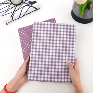 棉麻布料背景布印花布紫色，格子桌布窗帘沙发面料diy布头处理