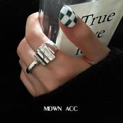 日韩s925银个性宽边戒指，女复古时尚韩版几何，波浪开口指环食指戒潮