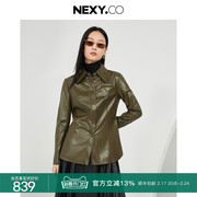 NEXY.CO/奈蔻冬季时尚设计感小众皮衬衫女长袖衬衣独特上衣