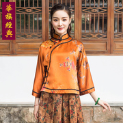 华族经典真丝改良旗袍上衣中国风中式服装复古唐装女时尚短款踏月