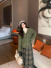 大码秋冬韩系慵懒风墨绿色宽松毛衣，开衫外套格子，a字半身长裙套装