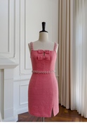 小香风连衣裙可爱减龄粉色吊带裙短款包臀裙