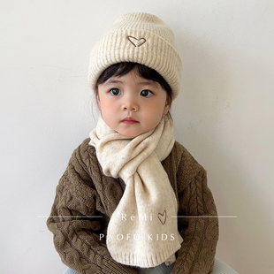 儿童帽子围巾两件套秋冬季韩版针织帽宝宝保暖毛线，帽男女童套头帽