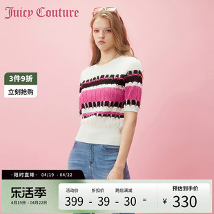 Juicy Couture橘滋2024早春日穿搭金属牌流苏肌理女士针织衫
