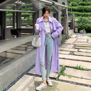 韩系风格紫色风衣外套女春秋2023年中长款穿搭时尚洋气大衣潮