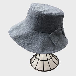 日本遮阳帽女渔夫帽大檐纯色盆帽蝴蝶结护颈帽太阳帽可折叠布帽
