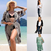 火凤凰-慕欧美性感，蕾丝镂空勾花中长款开衫，沙滩罩衫海边度假