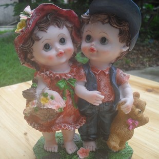 树脂工艺品情侣公仔娃娃男孩女孩摆件田园完居装饰摆设品结婚礼物