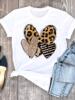 leopardlovehearttshirt豹纹，爱心时尚印花女式圆领白色t恤衫