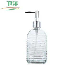 卫洋WYS-1598按压式分装瓶500ml方横纹款乳液沐浴露玻璃瓶空瓶