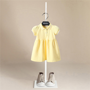 女童黄色polo连衣裙宝宝儿童装，夏装纯色球，裙休闲运动裙子棉