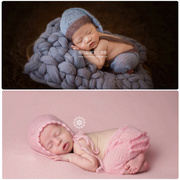 清新婴儿拍照马海毛衣服新生儿，摄影服装宝宝，男女孩月子粉色毛衣