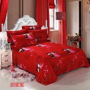冬季纯棉磨毛床单单件大红色婚庆床品全棉结婚被单1.5m1.8m2.0米