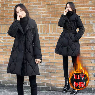 大码黑色中长款羽绒服冬季2023年女款轻薄棉衣棉服女外套