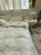 梨梦 优雅山茶花法式复古水洗冰丝四件套仿天丝床单被套床上用品