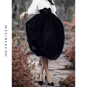 黑色网纱公主裙蓬蓬裙，法式清纯松紧高腰欧根纱裙，撑仙女纱裙半身裙
