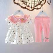 一岁女宝宝夏装0洋气公主裙，套装3纯棉，婴儿夏天衣服女童短袖两件套