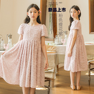 女童连衣裙夏款韩版儿童粉色公主，学生气质短袖中大女孩子夏装裙子