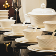 碗碟套装家用高档景德镇骨瓷，餐具纯白浮雕2023陶瓷碗盘组合