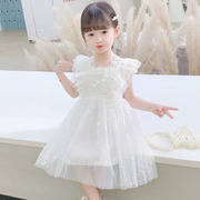 超仙公主裙子女童夏季2024白纱裙礼服儿童蕾丝蓬蓬仙女连衣裙