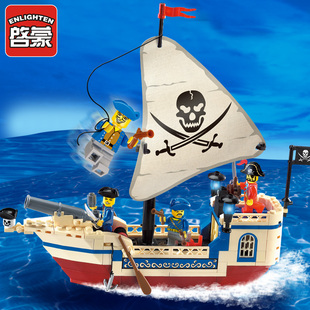 儿童拼装加勒比海盗船积木玩具男孩，启蒙益智力小颗粒模型拼图礼物