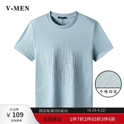 vmen威曼潮流印花浅蓝色，t恤短袖男t恤衫夏季韩版上衣v021t016