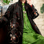 JCL1145品质堪比 绣花蕾丝欧根纱新中式复古风衣中长外套春夏