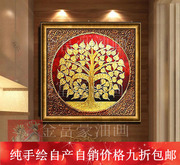 手绘东南亚风格装饰油画，奢华酒店瑜伽馆，家居壁画金色菩提树挂画