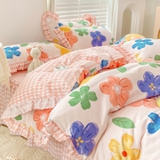韩式公主风磨毛床上用品床单被套四件套水洗棉学生宿舍单人三件套