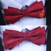 时尚双层红色领结男结婚新郎婚礼喜蝴蝶结伴郎兄弟团黑色西装领带