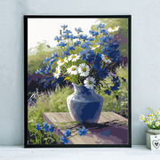 数字油画diy客厅风景大幅花卉，植物手工填色手绘涂色画紫丁香雏菊