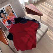 红色正肩短袖t恤女2024夏季字母，印花纯棉今年流行的上衣