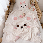 粉色兔子儿童超柔软纯棉针织夏凉被宝宝，幼儿园午睡全棉空调小被子