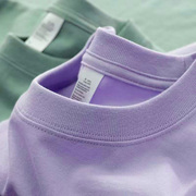 新疆棉220g重磅纯棉夏季紫色短袖T恤女士宽松男女同款全棉打底衫
