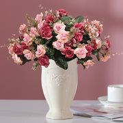 欧式仿真花套装玫瑰花束装饰花摆件花瓶插花干花假花绢花客厅摆设